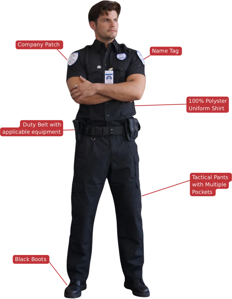 AIG unarmed officer uniform detail: duty belt, tactical pants, and boots