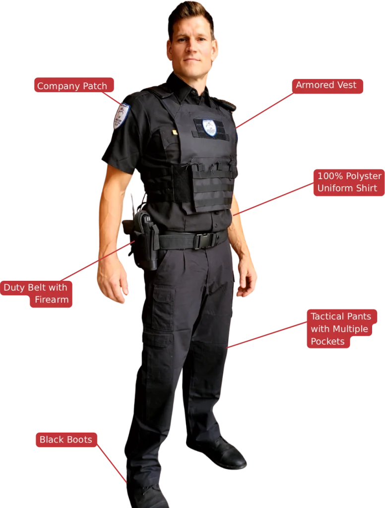 AIG armed officer uniform detail: duty belt, tactical pants, and boots